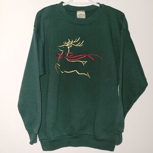Vintage‎ Cotton Grove Reindeer Christmas Sweatshirt Size Large Green